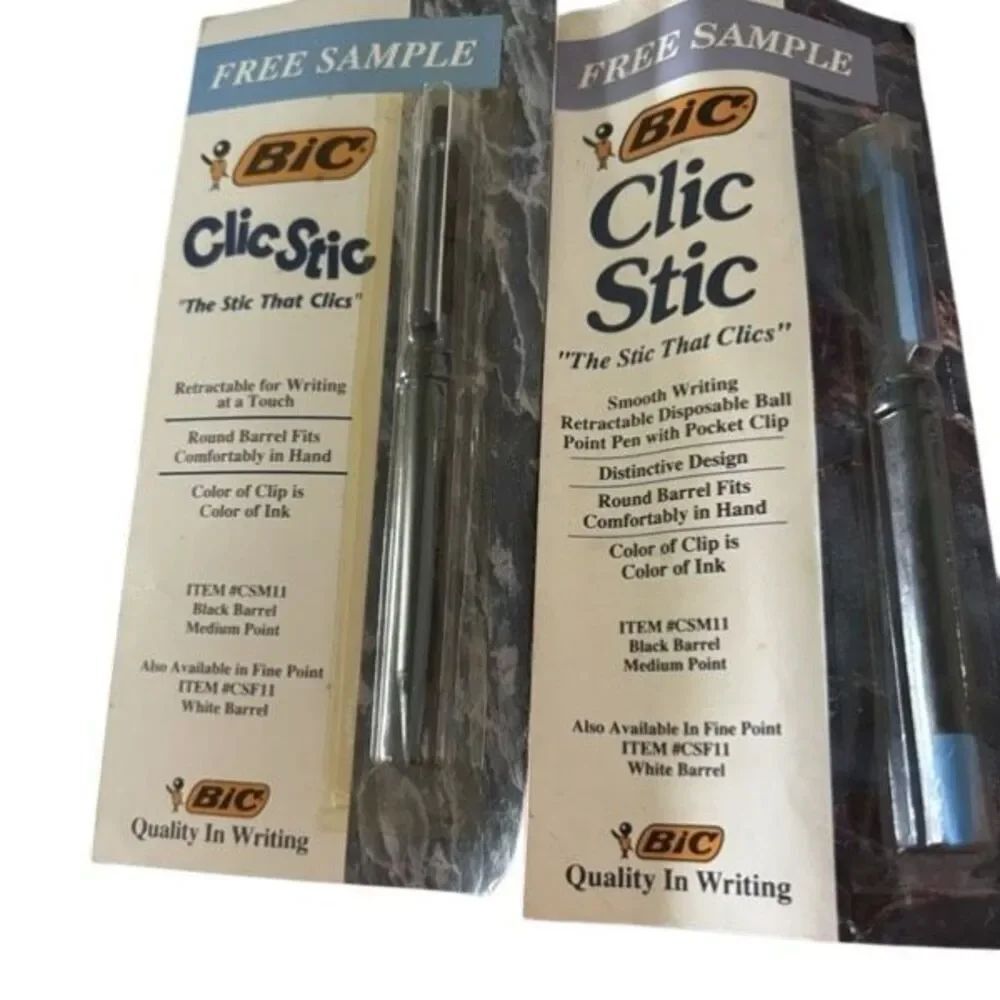 2 Vintage 1991 Bic Clic Stic Promotional Pens NOS